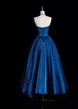 Niulatu Strapless A-Line Long Prom Dresses Polka Dot Tulle Blue Birthday Dresses HZ1026