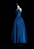 Niulatu Strapless A-Line Long Prom Dresses Polka Dot Tulle Blue Birthday Dresses HZ1026