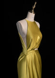 Niulatu Jewel Sheath Long Prom Dresses Satin Yellow Formal Dresses HZ1026