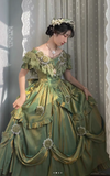 Niulatu V-neck A-Line Short Prom Dresses Lace Satin Birthday Dresses Green Lolita Dress HZ1026