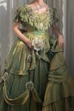 Niulatu V-neck A-Line Short Prom Dresses Lace Satin Birthday Dresses Green Lolita Dress HZ1026