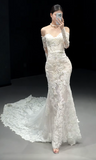 Niulatu Off-the-shoulder Mermaid Train Wedding Dresses Lace Applique Bridal Gowns Long Sleeve White Bridal Dresses HZ1026