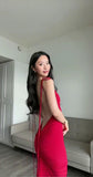 Niulatu Spaghetti Strap Bodycon Long Prom Dresses, Chiffon Burgundy Formal Dresses Backless New Year's Eve Dresses HZ1026