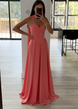 Niulatu Spaghetti Strap A-Line Long Prom Dresses, Chiffon Dark Peach Wedding Guest Dresses HZ1026