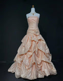 Niulatu Spaghetti Strap Ball Gown Long Prom Dresses Taffeta Blush Pink Quinceanera Dresses Sweet 16 Dress HZ1026