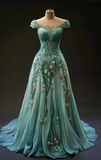 Niulatu Sweetheart A-Line Long Prom Dresses Green Quinceanera Dress HZ1026