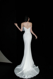 Niulatu Strapless Mermaid Long Wedding Dresses Chiffon Backless White Bridal Gowns HZ1026