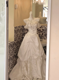 Niulatu Off-the-shoulder Ball Gown Taffeta Long Wedding Dresses Beaded White Bridal Gowns HZ1026