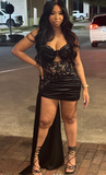 Niulatu Spaghetti Strap Tight Homecoming Dressses Satin Black Short Prom Dresses Applique Birthday Dresses HZ1026