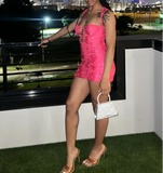 Niulatu Bodycon Homecoming Dressses Satin Hot Pink Short Prom Dresses Sleeveless Birthday Dresses HZ1026