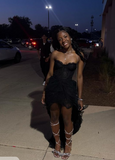 Niulatu Strapless Sheath Short Prom Dresses Black Homecoming Dressses Lace Sleeveless Birthday Dresses HZ1026