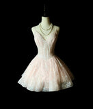 Niulatu V-neck A-Line Short Prom Dresses Sequin Tulle Pink Homecoming Dresses HZ1026
