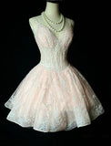 Niulatu V-neck A-Line Short Prom Dresses Sequin Tulle Pink Homecoming Dresses HZ1026