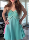Niulatu Spaghetti Strap Sheath Short Prom Dresses Chiffon Turquoise Homecoming Dresses HZ1026