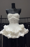 Niulatu Strapless Ball Gown White Birthday Dresses Sexy Christmas Dress HZ1026