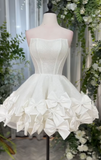 Niulatu Strapless A-Line Homecoming Dresses White Birthday Dresses Sparkly Short Formal Dresses HZ1026