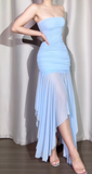 Niulatu Strapless Bodycon Long Prom Dresses Chiffon Gray Blue Long Formal Dresses HZ1026