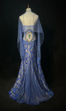 Niulatu Spaghetti Strap Sheath Long Prom Dresses Satin Blue Long Formal Dresses HZ1026