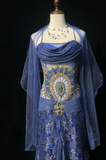 Niulatu Spaghetti Strap Sheath Long Prom Dresses Satin Blue Long Formal Dresses HZ1026