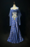 Niulatu Spaghetti Strap Sheath Long Prom Dresses Satin Blue Long Formal Dresses HZ1026