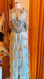 Niulatu Spaghetti Strap Sheath Long Prom Dresses Chiffon Beaded Applique Long Formal Dresses HZ1026