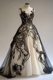 Niulatu V-neck Ball Gown Tulle Long Prom Dresses Black Lace Quinceanera Dresses Sweet 16 Dress HZ1026
