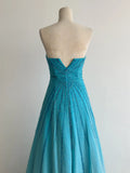 Niulatu Strapless A-Line Long Prom Dresses Beaded Chiffon Blue Formal Dresses Vintage Evening Dresses HZ1026