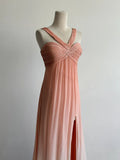 Niulatu V-neck Sheath Long Prom Dresses Vintage Chiffon Peach Evening Dress with Slits HZ1026