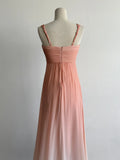 Niulatu V-neck Sheath Long Prom Dresses Vintage Chiffon Peach Evening Dress with Slits HZ1026