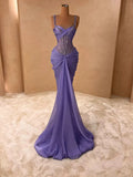 Niulatu Spaghetti Strap Mermaid Long Prom Dresses Chiffon Beaded Lavender New Year's Eve Dresses HZ1026
