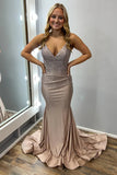 Niulatu Spaghetti Strap Sheath Long Prom Dresses Satin Champagne Wedding Guest Dresses HZ1026