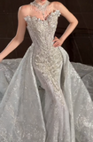 Niulatu Strapless Mermaid Train Wedding Dresses Beaded Tulle Bridal Gowns Applique Sleeveless Bridal Dresses HZ1026