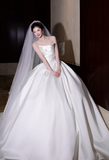 Niulatu Strapless A-Line Wedding Dresses Satin White Bridal Gowns Sleeveless Bridal Dresses HZ1026