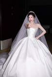 Niulatu Strapless A-Line Wedding Dresses Satin White Bridal Gowns Sleeveless Bridal Dresses HZ1026