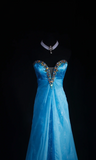 Niulatu Sweetheart Neck A-Line Long Prom Dresses Vintage Satin Blue Evening Dresses HZ1026