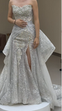 Niulatu Strapless Sheath Slit Wedding Dresses Sequin Sleeveless Bridal Gowns HZ1026
