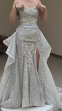 Niulatu Strapless Sheath Slit Wedding Dresses Sequin Sleeveless Bridal Gowns HZ1026