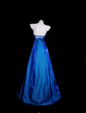 Niulatu Strapless A-Line Long Prom Dresses Satin Blue Formal Dresses Blue Halloween Dresses HZ1026