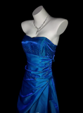Niulatu Strapless A-Line Long Prom Dresses Satin Blue Formal Dresses Blue Halloween Dresses HZ1026