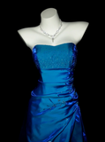 Niulatu Strapless A-Line Long Prom Dresses Satin Blue Formal Dresses Blue Halloween Dresses HZ1026