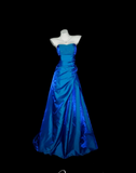 Niulatu Strapless A-Line Long Prom Dresses Satin Blue Formal Dresses Blue Halloween Dresses HZ1026