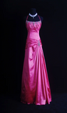 Niulatu Halter Neck Sheath Long Prom Dresses Satin Hot Pink Formal Dresses Hot Pink Halloween Dresses HZ1026