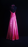 Niulatu Halter Neck Sheath Long Prom Dresses Satin Hot Pink Formal Dresses Hot Pink Halloween Dresses HZ1026