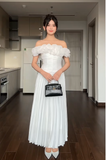 Niulatu Off-the-shoulder Sheath Ankle-length Formal Dresses Pleated White Birthday Chiffon White Wedding Guest Dresses HZ1026