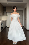Niulatu Off-the-shoulder Sheath Ankle-length Formal Dresses Pleated White Birthday Chiffon White Wedding Guest Dresses HZ1026