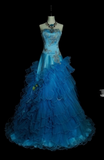 Niulatu Strapless Ball Gown Blue Long Prom Dresses Tulle Blue Quinceanera Dresses Sweet 16 Dress HZ1026