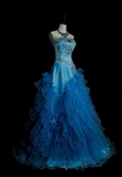 Niulatu Strapless Ball Gown Blue Long Prom Dresses Tulle Blue Quinceanera Dresses Sweet 16 Dress HZ1026