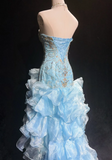 Niulatu Sweetheart Bodycon Sky Blue Long Prom Dresses Beaded Tulle Sky Blue Quinceanera Dresses Sweet 16 Dress HZ1026