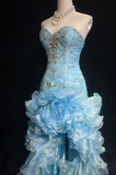 Niulatu Sweetheart Bodycon Sky Blue Long Prom Dresses Beaded Tulle Sky Blue Quinceanera Dresses Sweet 16 Dress HZ1026