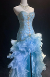 Niulatu Sweetheart Bodycon Sky Blue Long Prom Dresses Beaded Tulle Sky Blue Quinceanera Dresses Sweet 16 Dress HZ1026